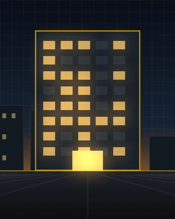Illustration of a commercial office building at night